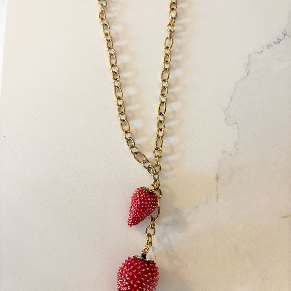 Strawberry Charm Necklace in Red and Gold - Picture 3 of 6